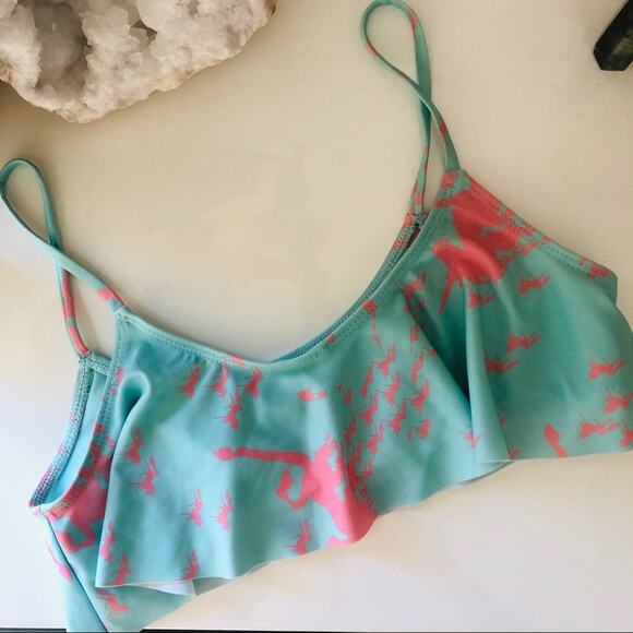 NEW BEACH RIOT REVOLVE Aqua Blue Pink Unicorn Ruffle Bikini Swimsuit Swim Top S - Picture 2 of 7